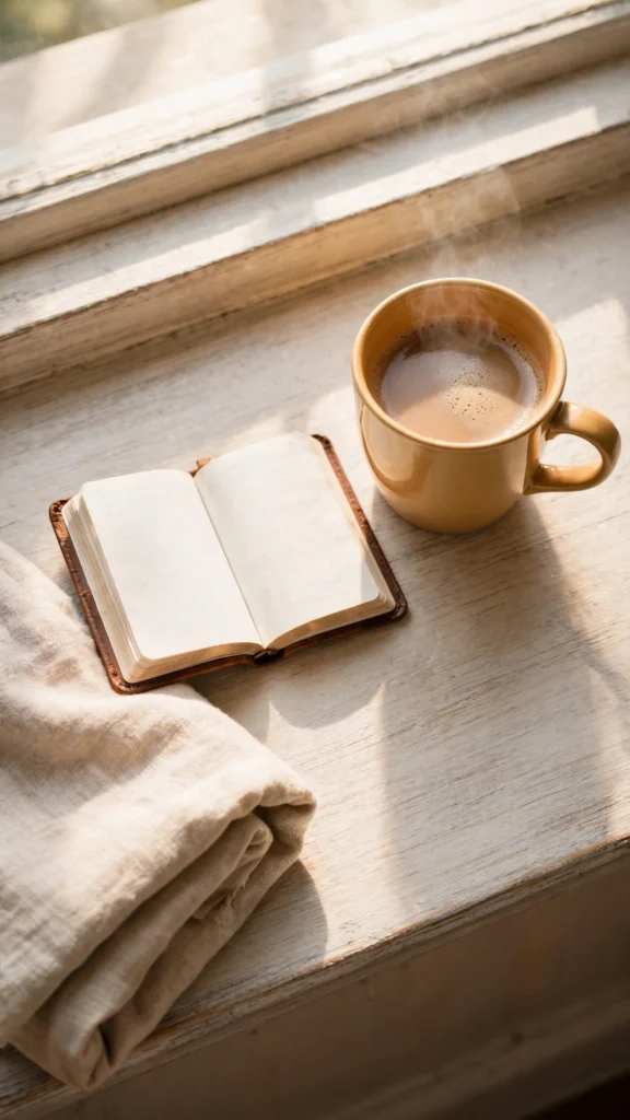 Coffee and an open Bible on a windowsill in soft mid-morning light, representing devotion that fits your actual body clock.