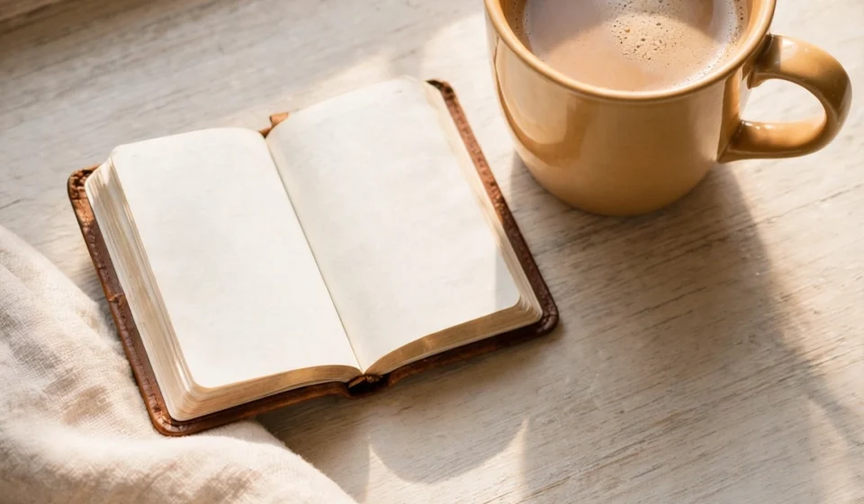 Coffee and an open Bible on a windowsill in soft mid-morning light, representing devotion that fits your actual body clock.