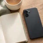A phone turned face down beside an open journal and tea, representing a slower, faithfulness-driven alternative to hustle culture.