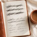 A journal page with crossed-out lines and a fresh restart beneath, representing discipline that begins again without punishment.