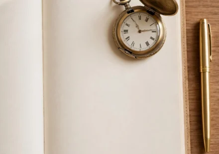 A pocket watch resting on a blank journal page, representing time held as something entrusted rather than simply managed.