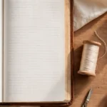An open Bible beside thread and scissors, representing Proverbs 31 as a poem about wisdom rather than a productivity checklist.