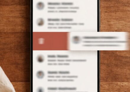 A phone inbox mid-swipe on a wooden desk, representing a small, practical rule for stewarding attention.
