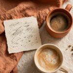 A handwritten note beside two cups of coffee, representing a plain, direct request offered instead of a hint.