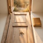 A set of keys resting near an open door with warm light beyond, representing ambition held open-handed rather than gripped tightly.