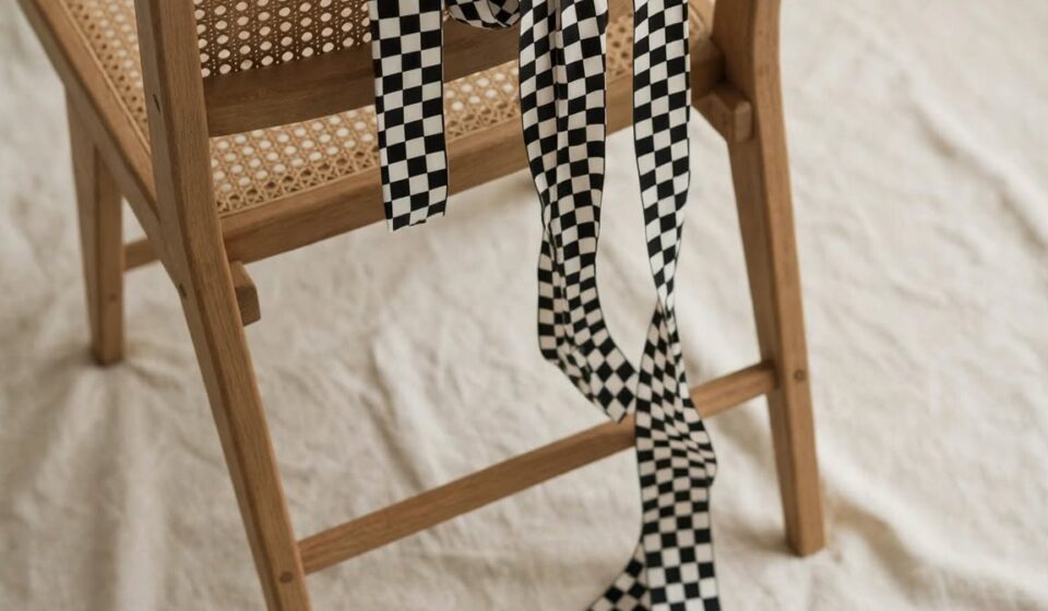 A ribbon draped over an empty chair, representing the quiet emptiness that can follow a long-chased achievement.
