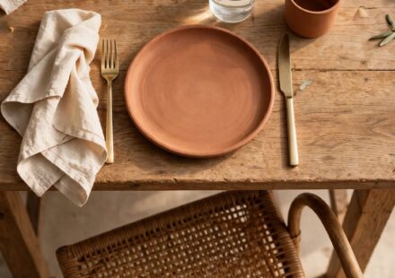 A simply set table with an empty chair pulled out and no extra dish required, representing a welcome already given rather than earned.