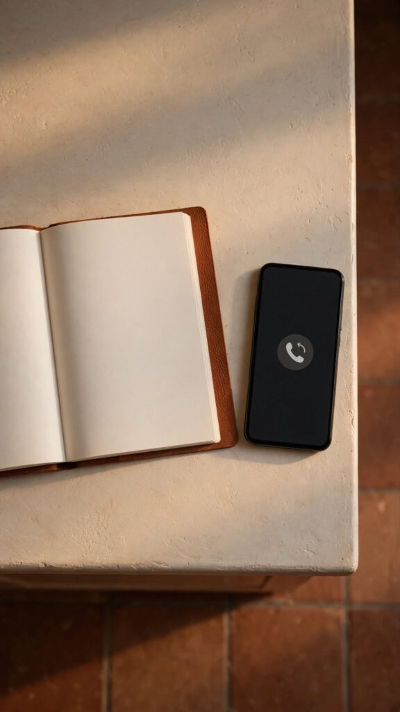 An open checkbook beside a phone with a missed call, representing a sister weighing whether to lend money to a struggling brother again.