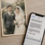 A faded photograph beside a phone with an unsent message, representing grief over a friendship that drifted apart without a fight.