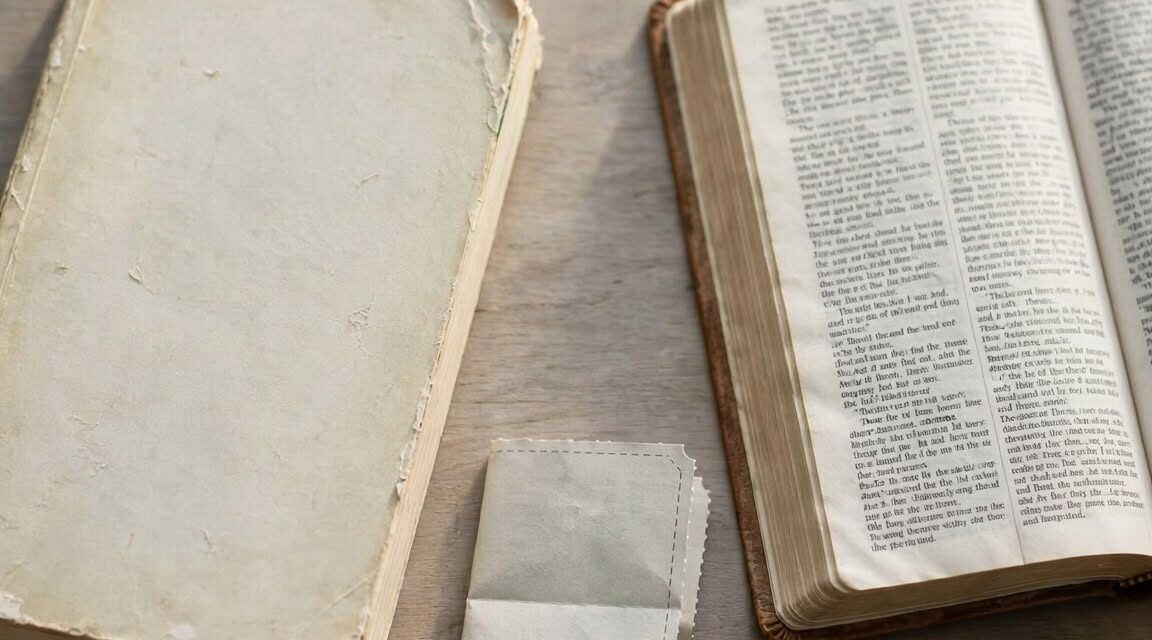 A worn paperback, a folded train ticket, and an open Bible on a wooden table, representing a man who read Stoic wisdom on his commute and found its limits.